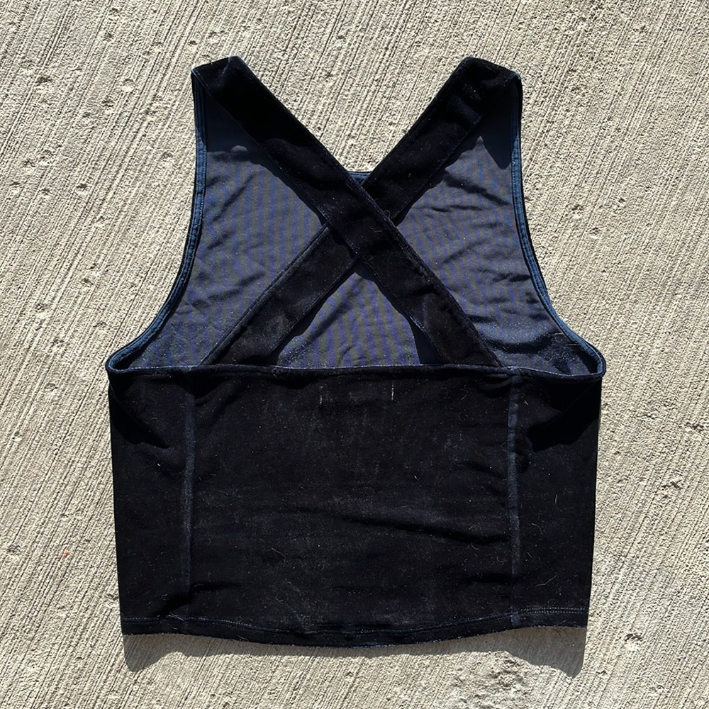 MONK&LOU cute dark blue velvet cropped high neck tank top